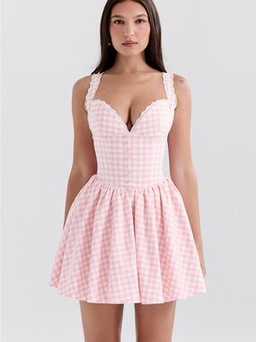BRIGITTE Strawberry Shortcake Gingham Corset Mini Dress